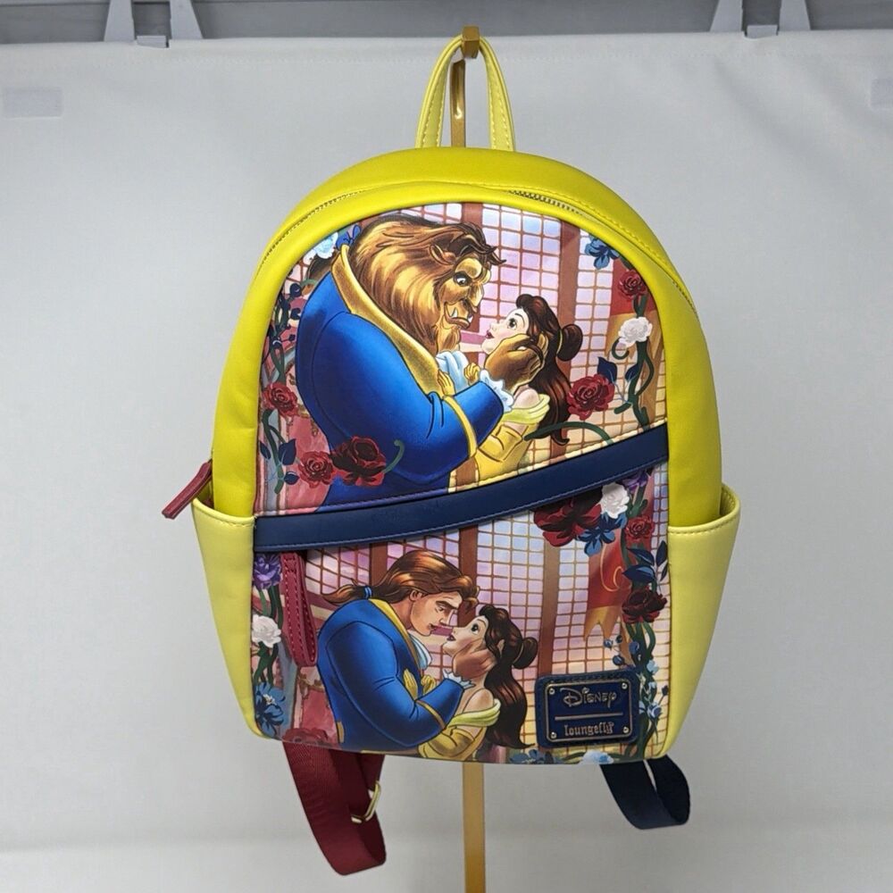 Loungefly Disney Belle Beast Stained Glass Style Mini Backpack Yellow Floral